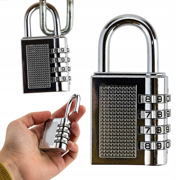 Kłódka szyfrowa jarzmowa srebrna 4-cyfrowa odporna na warunki atmosferyczne