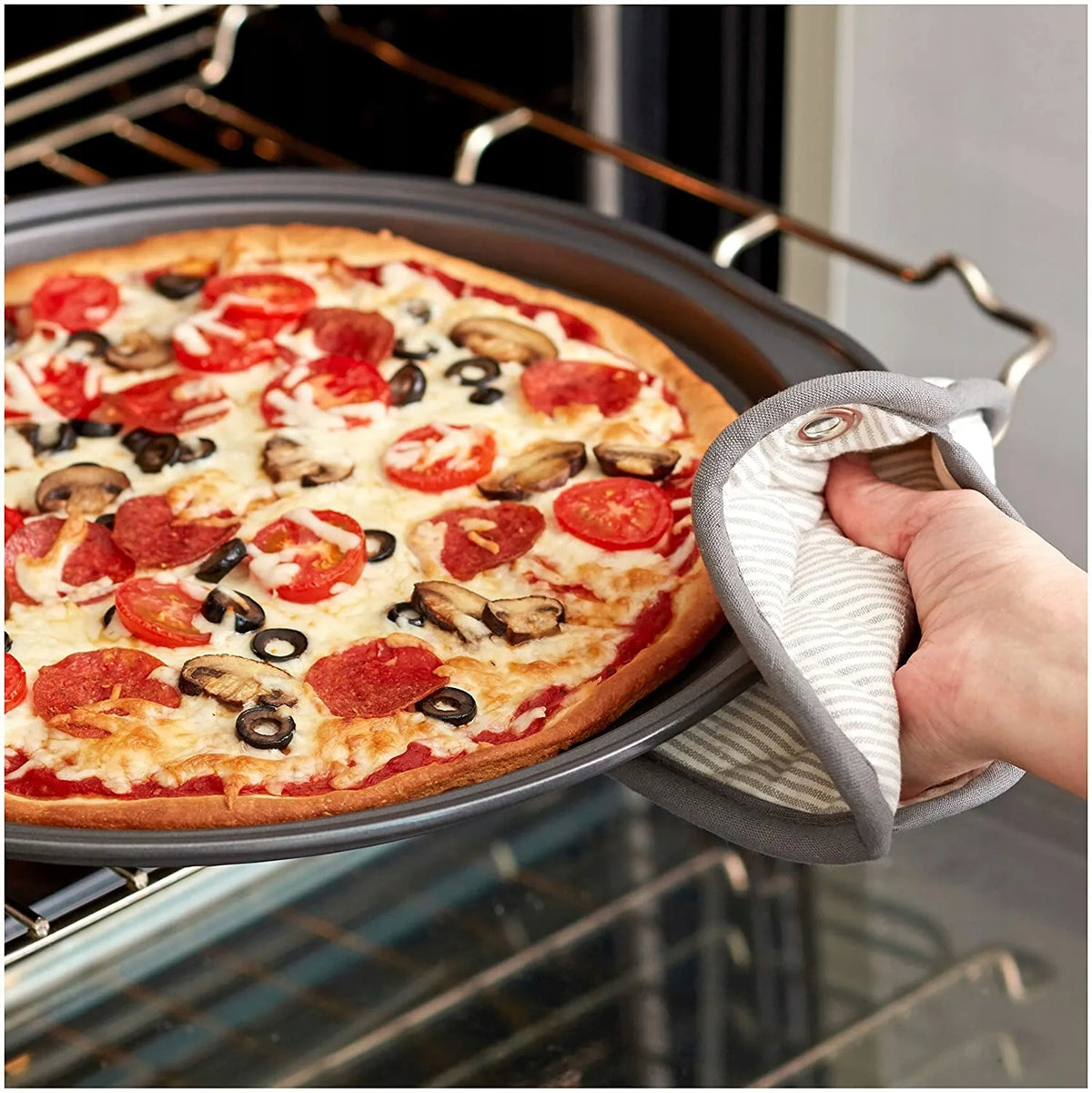 BLACHA DO PIZZY TARTY FORMA DO PIECZENIA NIEPRZYWIERAJĄCA DUŻA 38CM UCHWYTY