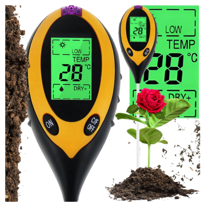 KWASOMIERZ GLEBOWY MIERNIK PH GLEBY TESTER ZIEMI PODŁOŻA WILGOTNOŚCI 4W1