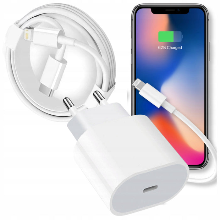 ŁADOWARKA SIECIOWA 20W USB-C DO IPHONE 11 12 13 14 PRO MAX +KABEL LIGHTNING