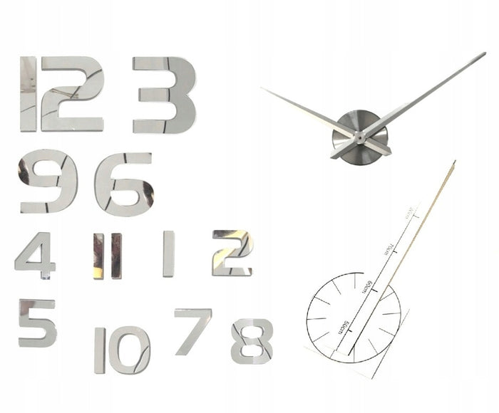 ZEGAR ŚCIENNY NOWOCZESNY DUŻY 70-130 CM ŚCIANĘ NAKLEJANY LUSTRZANY 3D DIY