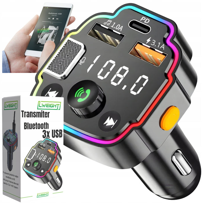 TRANSMITER BLUETOOTH SAMOCHODOWY FM 3x USB ADAPTER SZYBKA ŁADOWARKA MP3