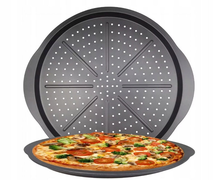 BLACHA DO PIZZY TARTY FORMA DO PIECZENIA NIEPRZYWIERAJĄCA DUŻA 38CM UCHWYTY