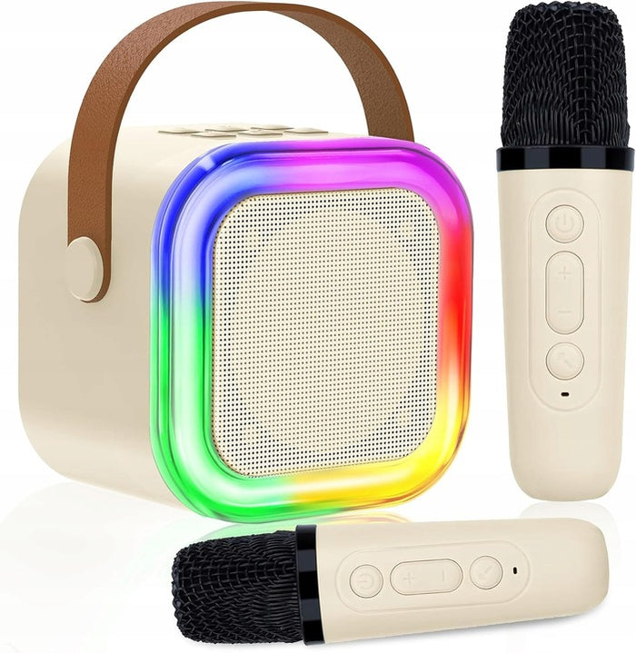 GŁOŚNIK KARAOKE 2 MIKROFONY RGB BLUETOOTH USB SD PRZENOŚNY MINI JACK ZESTAW