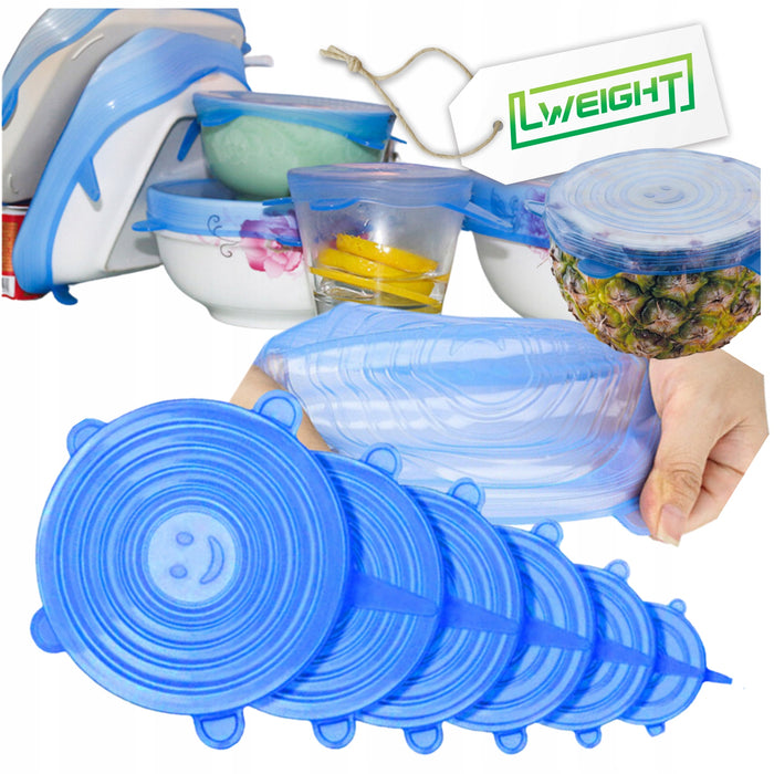POKRYWKI SILIKONOWE SZCZELNE UNIWERSALNE DO ŻYWNOŚCI ZESTAW 6szt POKRYWEK