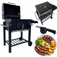GRILL OGRODOWY WĘGLOWY XXL ZAMYKANY PÓŁKI TERMOMETR POPIELNIK + DMUCHAWA