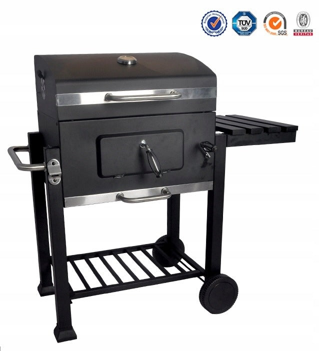GRILL OGRODOWY WĘGLOWY XXL ZAMYKANY PÓŁKI TERMOMETR POPIELNIK + DMUCHAWA