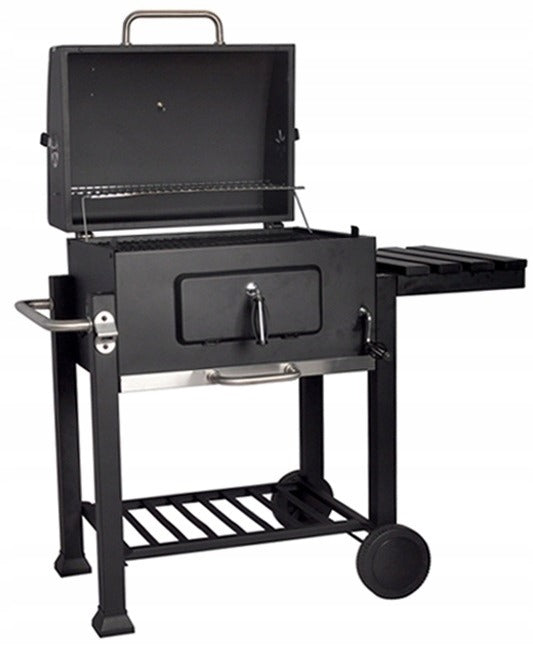GRILL OGRODOWY WĘGLOWY XXL ZAMYKANY PÓŁKI TERMOMETR POPIELNIK + DMUCHAWA