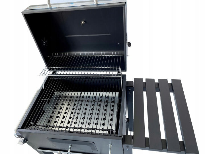 GRILL OGRODOWY WĘGLOWY XXL ZAMYKANY PÓŁKI TERMOMETR POPIELNIK + DMUCHAWA
