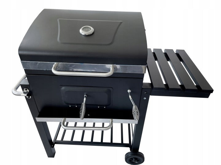 GRILL OGRODOWY WĘGLOWY XXL ZAMYKANY PÓŁKI TERMOMETR POPIELNIK + DMUCHAWA